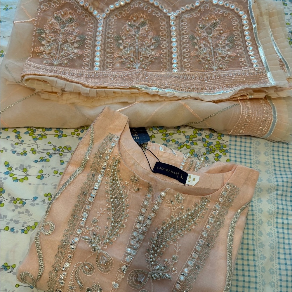 Women light pink peach salwar kameej dress 2 PCs suit EID COLLECTION